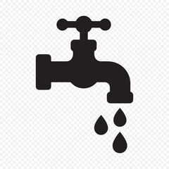 Water flows from faucet symbol. Water tap black icon. Faucet water vector icon. Vector illustration eps 10