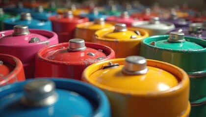 Illustration of a row colorful kegs brewery. Variety of beverages including beer drinks. Production of alcoholic beverages in a commercial brewery. Kegs for sale in a bar or restaurant.