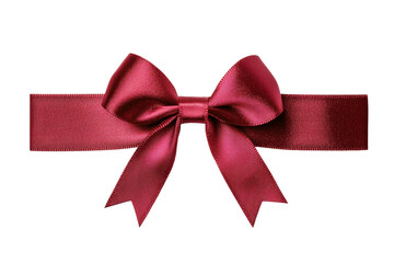 Fototapeta premium Elegant red satin ribbon bow with tied knot and horizontal band on black background, cut out