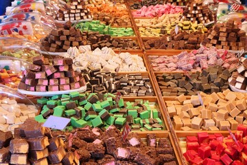 Fudge flavors in confectionery shop