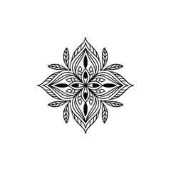 Black and White Floral Mandala Design, Minimalist Symmetry, Ornamental