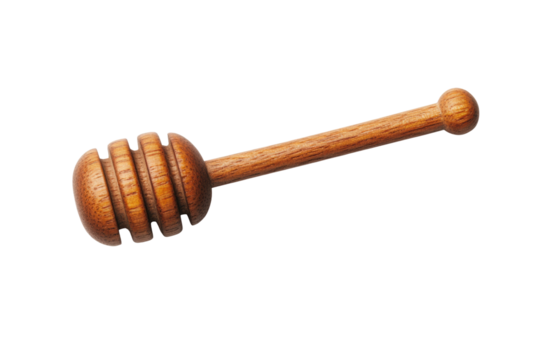Wooden honey dipper for drizzling honey with grooved design, cut out