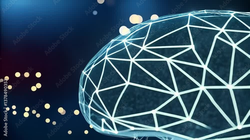 Poster illuminated brain with connected lines and dots on a dark blue gradient background illustration