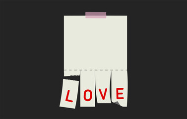 Empty blank sheet paper advertising. Search love. Tear-off ads.  Street signs with adhensive tape. Tear off stripes. Street advertisement