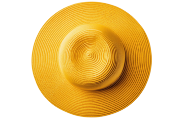Bright yellow sun hat in circular pattern design, cut out