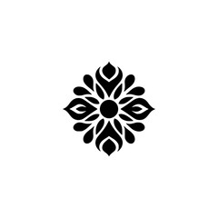 Modern Minimalist Floral Ornament in Black and White