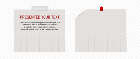 Empty blank sheet paper advertising High quality. Tear-off ads.  Street signs with push pin and adhensive tape. Tear off stripes. Street advertisement