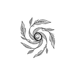 Swirling Feather Mandala, Minimalist Line Art, Floral Design Element