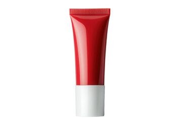 Red cosmetic tube with white cap for skincare or beauty products, cut out