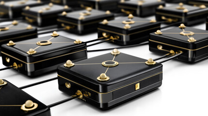 interconnected computer server units, demonstrating a modern network of data processing