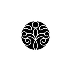 Elegant Circular Black and White Swirl Design: Logo, Symbol, Ornament