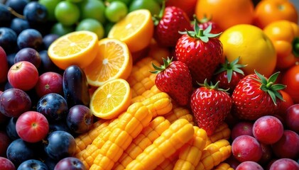 Variety of dried fruits & vegetables, vibrant colors , vitamin, colorful food, studio