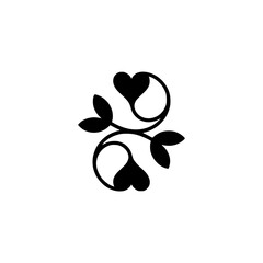 Minimalist Floral Heart Motif in Black on Cream Background