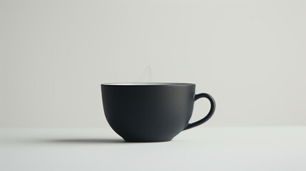 Fototapeta premium A modern, matte-finish coffee cup contrasting against grey background, with a faint hint of steam rising.