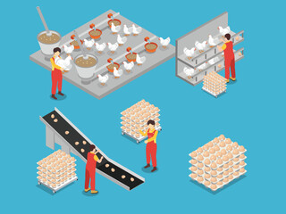 3D Isometric Poultry Farm and Egg Production
