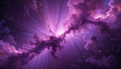 Radiant Purple Nebula With Cosmic Dust and Bright Light Rays