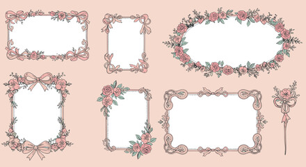 Obraz premium Pretty pink floral frames and borders, perfect for design projects!