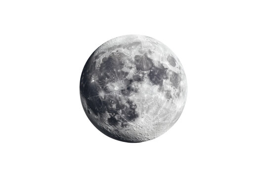 Detailed full moon against black sky showing lunar surface features, cut out