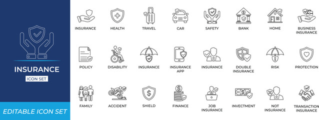 Insurance Line Icon Set - Vector Illustration