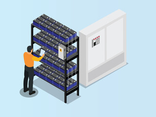 Industrial Battery Storage System - 3D Isometric Illustration