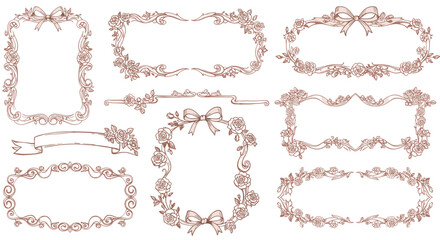 Obraz premium Elegant collection of rose floral frames, perfect for adding a touch of vintage charm to your designs.