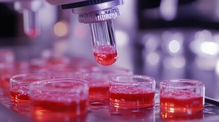 Stem cell research- nuclear transfer being carried out on several embryonic stem cells for cloning