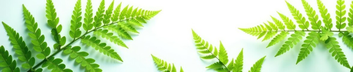 delicate fern fronds spread on white background, tropical, green, forest