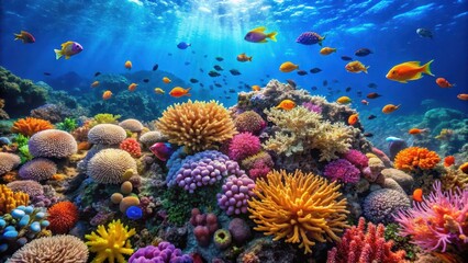 Fototapeta premium Large coral reef in the deep blue sea