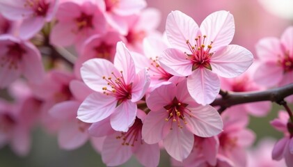 Obraz premium Delicate pink cherry blossoms, full bloom, soft petals , japanese cherry, background
