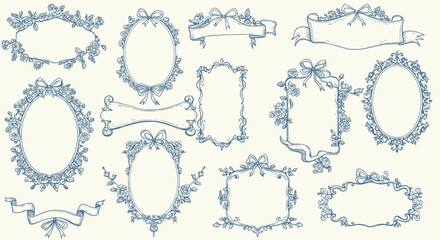 Elegant collection of hand-drawn floral frames and banners. Perfect for invitations or scrapbook.
