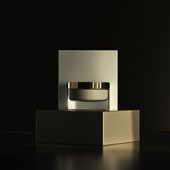 A white box and a glass jar with a gold lid