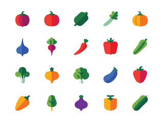Fototapeta premium Flat Design Style Colorful Vegetables Set Isolated on White Background