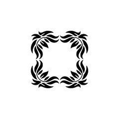 Black Floral Square Frame on White Background - Minimalist Decorative Design