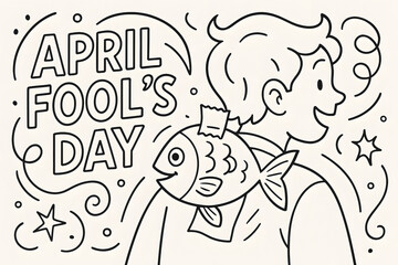 Boy playfully celebrating April Fool's Day with a prank fish  