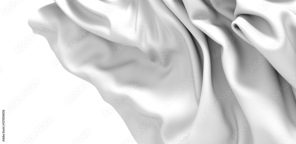 Poster A close-up shot of a white fabric with soft folds and wrinkles, creating a smooth and elegant texture