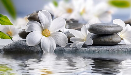 white flowers with grey rocks and water for ambiance spa banner