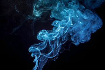 Fototapeta premium swirling cloud of deep blue smoke on a black background.