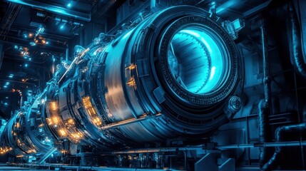 Spaceship glides through a star-filled galaxy with vibrant blue and white light effects, showcasing interstellar travel