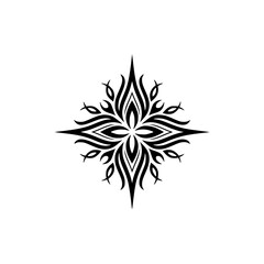 Ornamental Black Floral Mandala on White Background, Minimalist Design