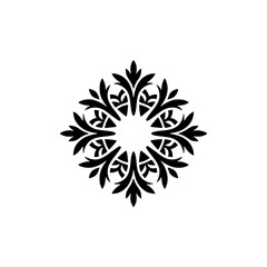 Elegant Black Floral Ornament on White Background, Decorative Design