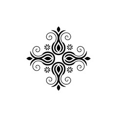 Elegant Black Floral Ornament on Cream Background