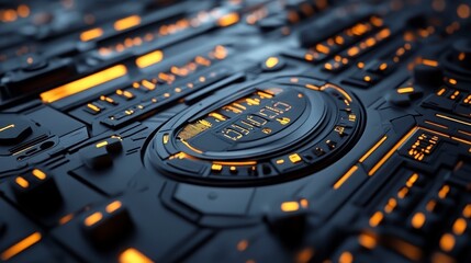 Abstract Technological Circuit Pattern With Orange Highlights