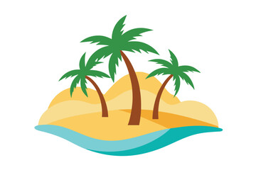 Tropical Island Paradise with Three Palm Trees, Sandy Beach and Blue Water