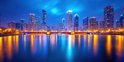 Fototapeta premium Vibrant City Skyline at Night