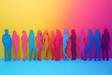Obraz premium Colorful People Silhouettes Group Illustration