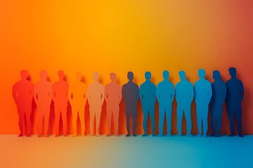 Colorful People Silhouettes in a Row Showing Teamwork