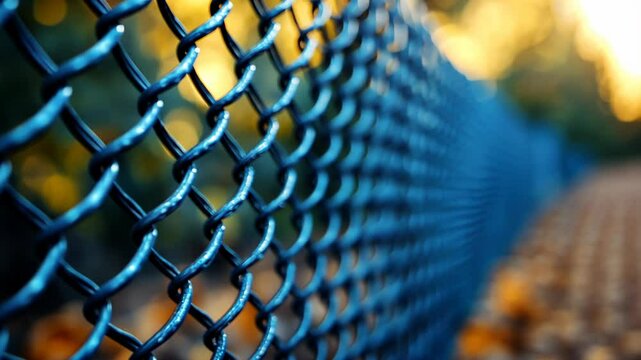 Close-up of a dark blue chain link fence