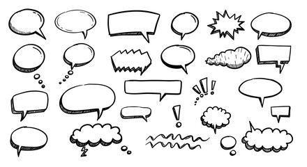 Fototapeta premium Hand-drawn speech bubbles and design elements for comics and graphic design.