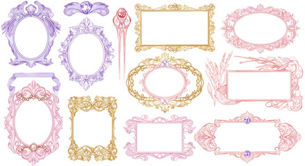 Ornate frames in pastel colors, perfect for design projects.