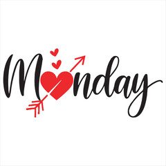 Romantic Monday Typography Design,Love Theme Monday Lettering,Heart and Arrow Monday Text Art,Elegant Monday Calligraphy with Heart,Minimalist Love Monday Text Logo